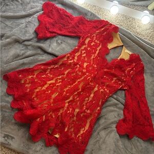 Elegant Red Lace Women's romper